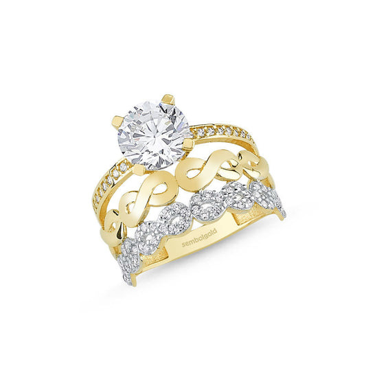 Solid Gold Solitaire Wedding Ring Twin Infinity