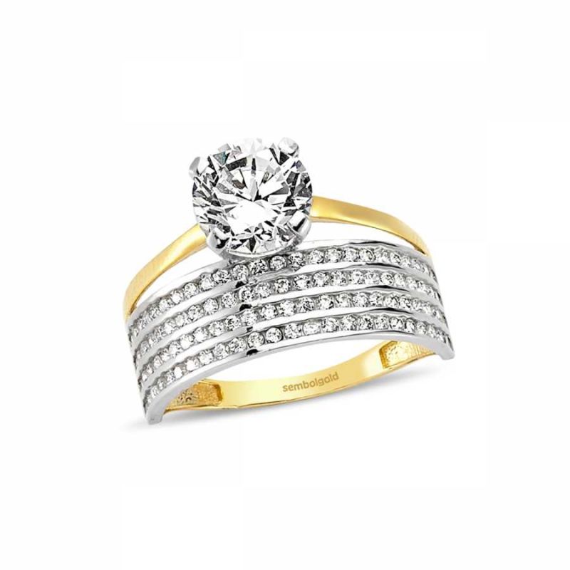 Solid Gold Solitaire Wedding Ring Twin With Gemstone 2 in 1