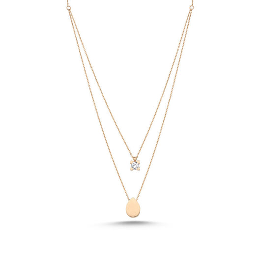 Solid Gold Solitaire & Drop Necklace Zircon