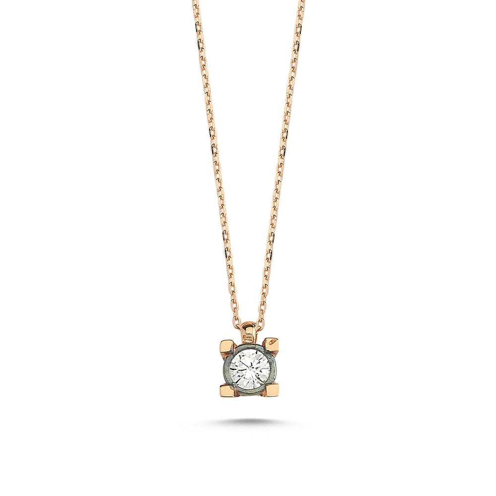 Solid Gold Solitaire Necklace Rose Solid Gold Diamond Mounting