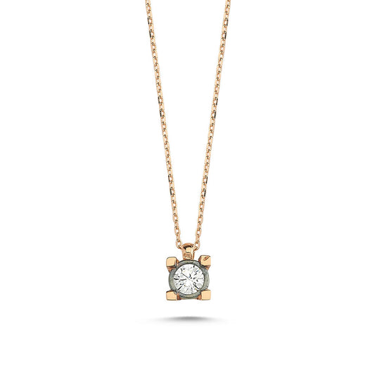 Solid Gold Solitaire Necklace Rose Solid Gold Diamond Mounting