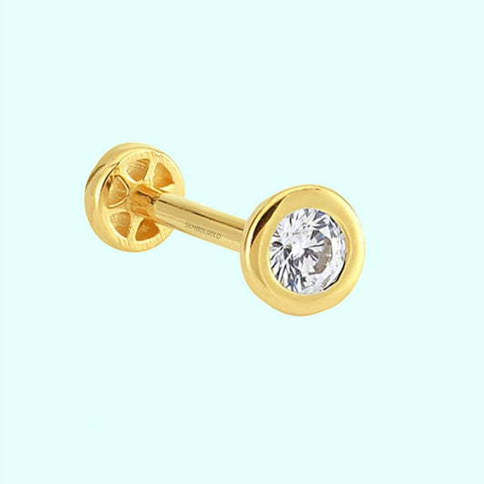 Solid Gold Solitaire Tragus Piercing 14K