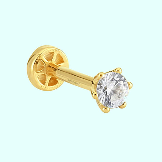 Solid Gold Solitaire Tragus Piercing 14K