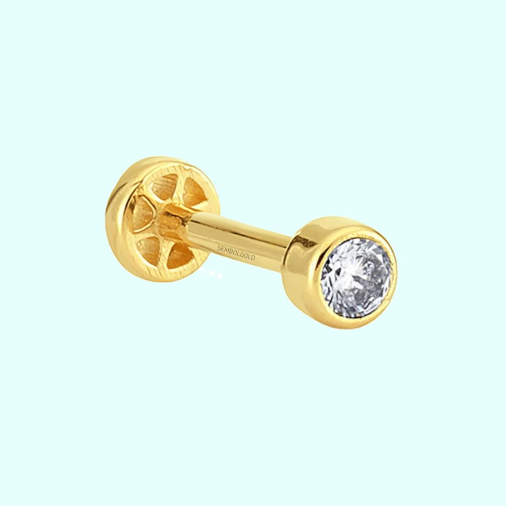 Solid Gold Solitaire Tragus Piercing 14K