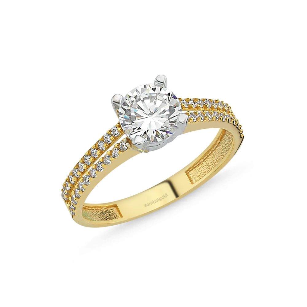 Solid Gold Solitaire Ring 0.85 Carat Zirconia