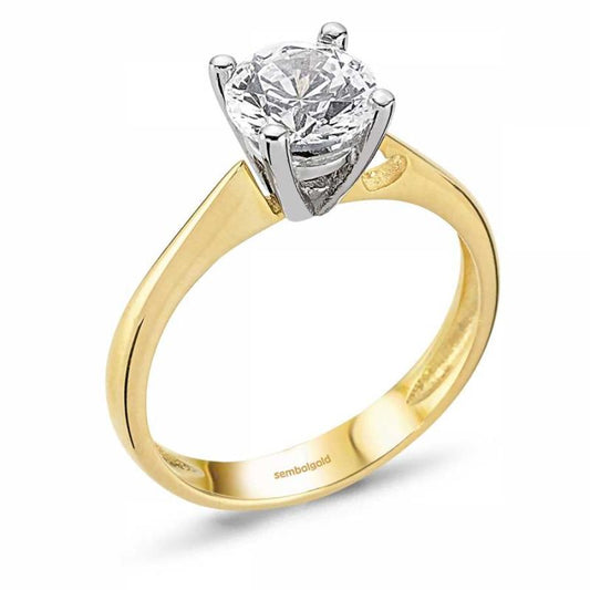 Solid Gold Solitaire Ring 14K Heart Design