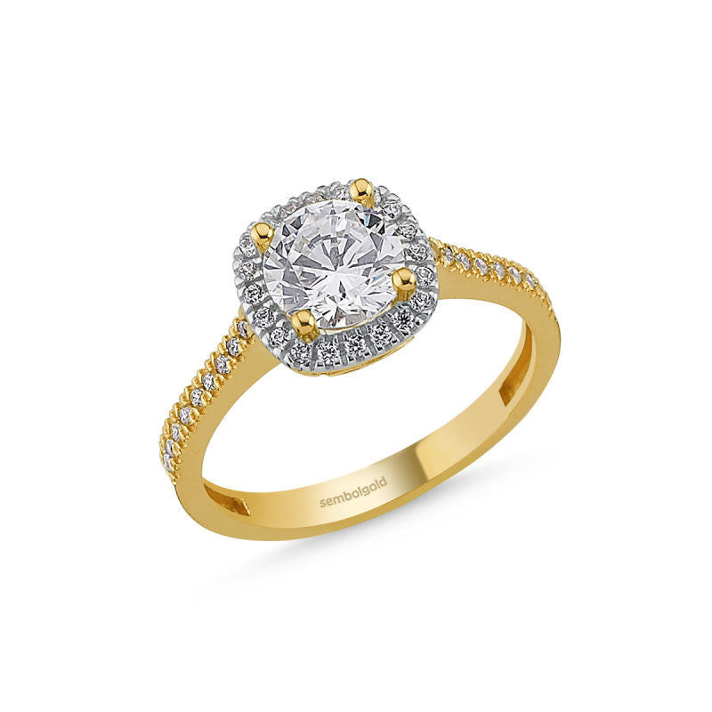 Solid Gold Solitaire Ring Zircon Gemstone Diamond Mounting