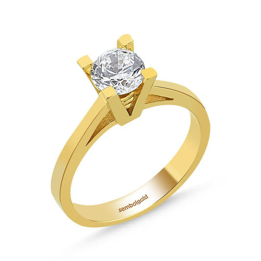Solid Gold Solitaire Ring Zircon Gemstone