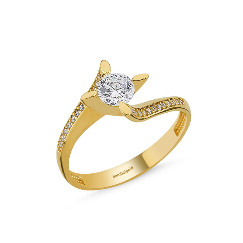 14K Solid Gold Solitaire Ring Almond Special Design