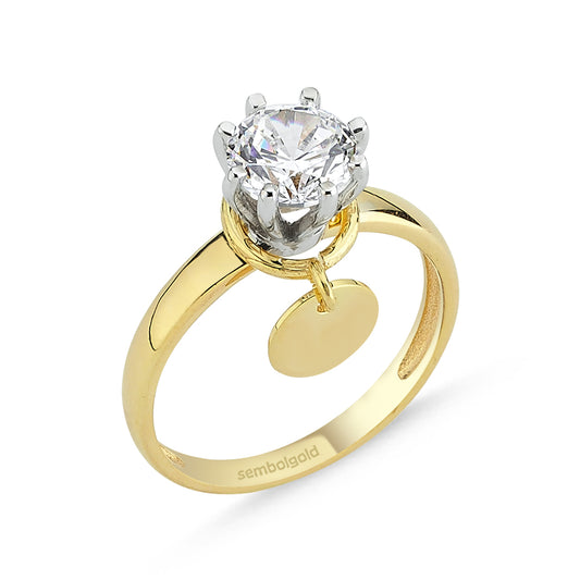 Solid Gold Solitaire Ring Yellow White 1,00 Carat Zirconia Valentine's Day