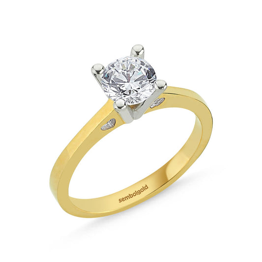 Solid Gold Solitaire Ring Zircon Stone