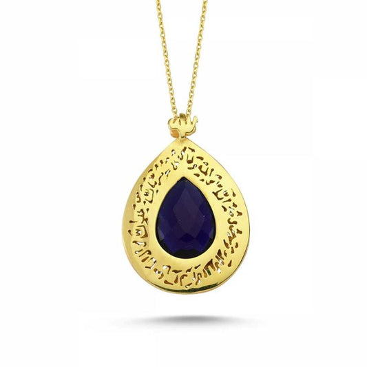 Solid Gold Effect Necklace Blue Tanzanite Gemstone