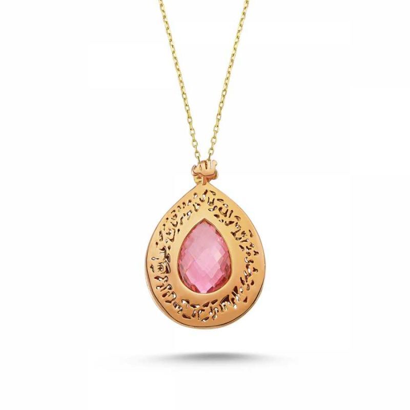 14K Solid Gold Pink Quartz Necklace