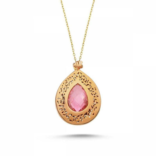 14K Solid Gold Pink Quartz Necklace