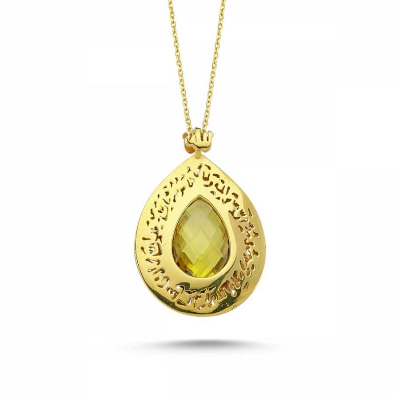 Solid Gold Effect Necklace Yellow Citrine Gemstone