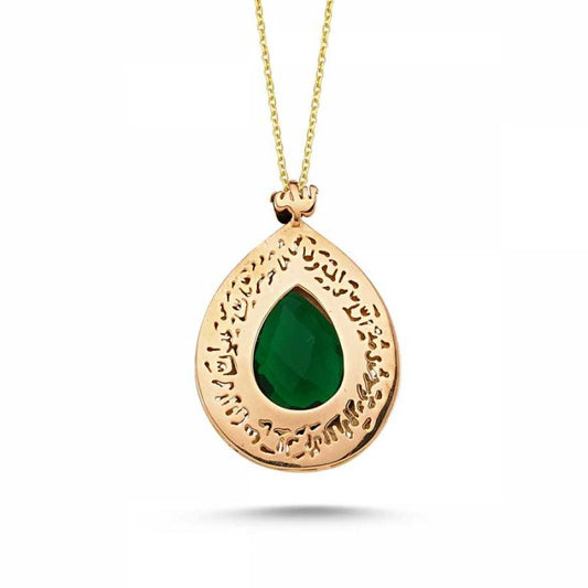 Solid Gold Effect Necklace Green Tourmaline Gemstone