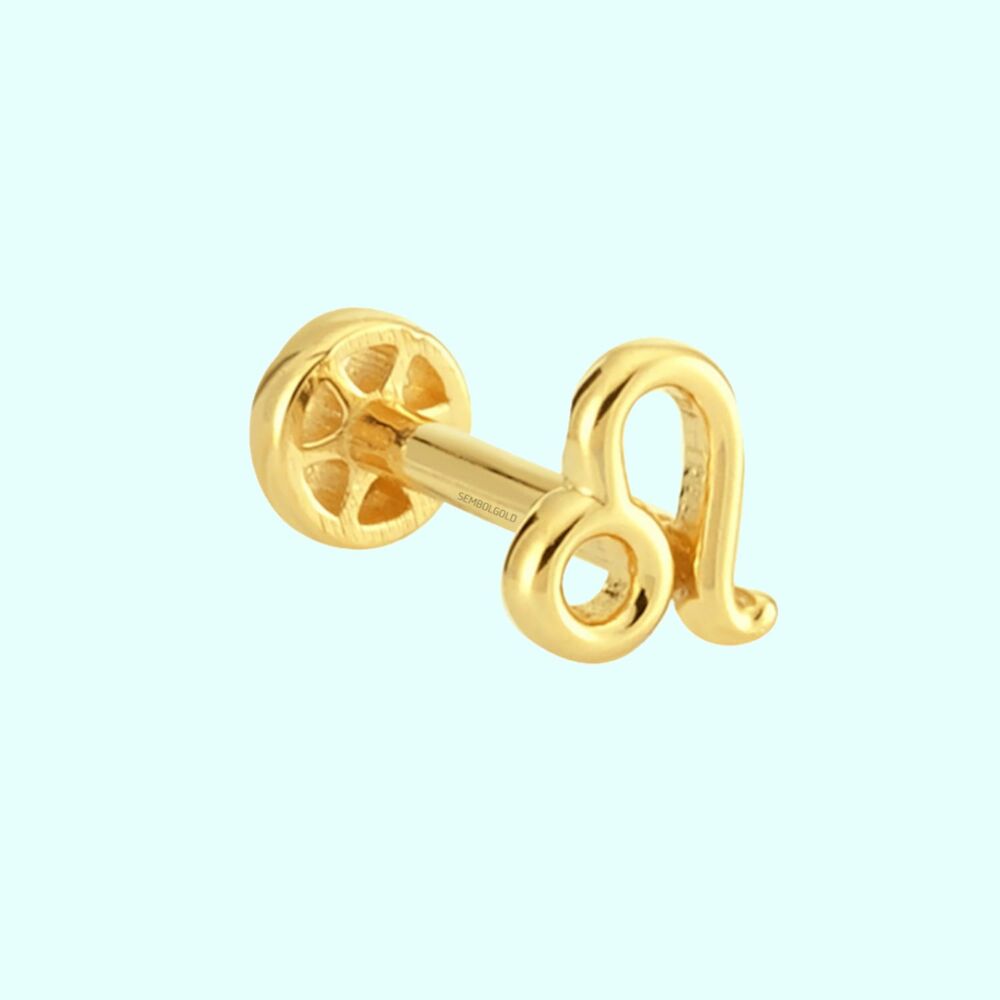 Solid Gold Tragus Piercing 14K Leo Zodiac Sign