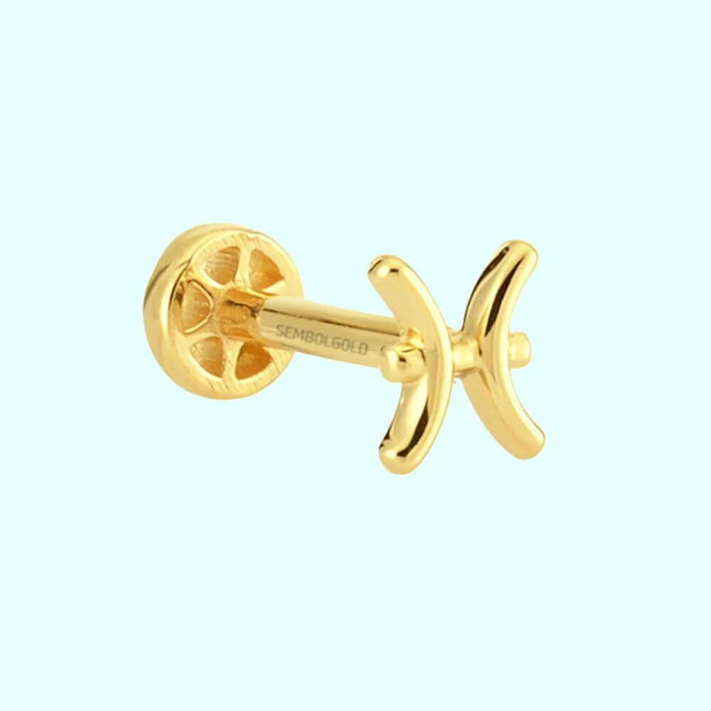 Solid Gold Tragus Piercing 14K Pisces Zodiac Sign