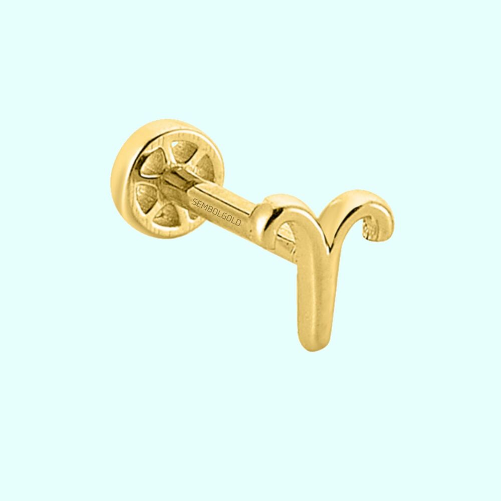 Solid Gold Tragus Piercing 14K Aries Zodiac Sign