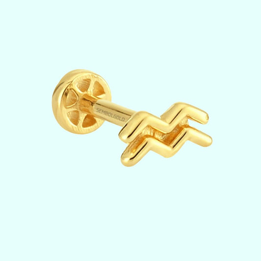 Solid Gold Tragus Piercing 14K Aquarius Zodiac Sign