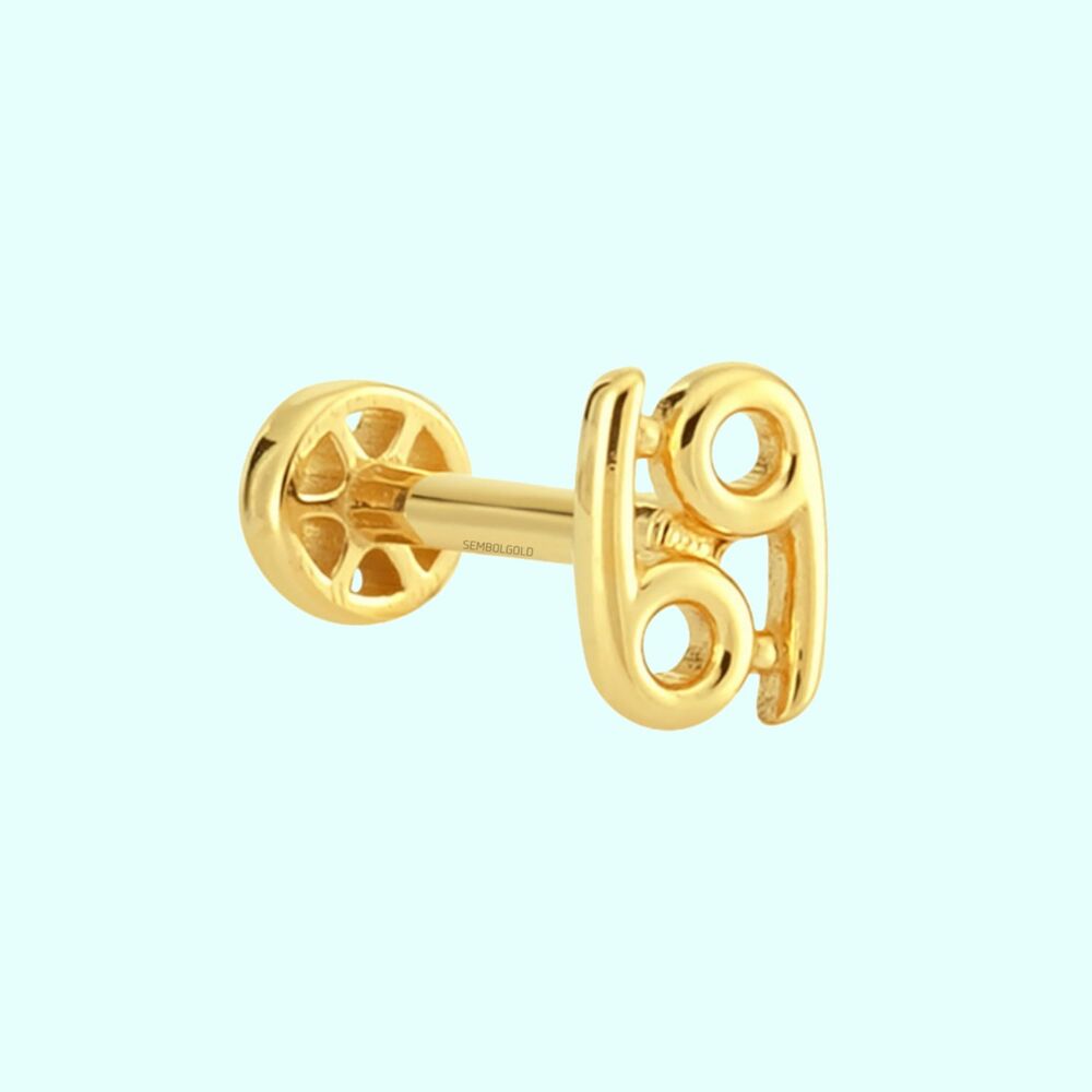 Solid Gold Tragus Piercing 14K Cancer Zodiac Sign