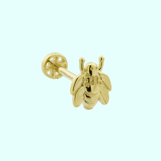 14K Solid Gold Tragus Bee Piercing