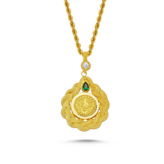 Solid Gold Tugra Necklace Drop Twisted Design