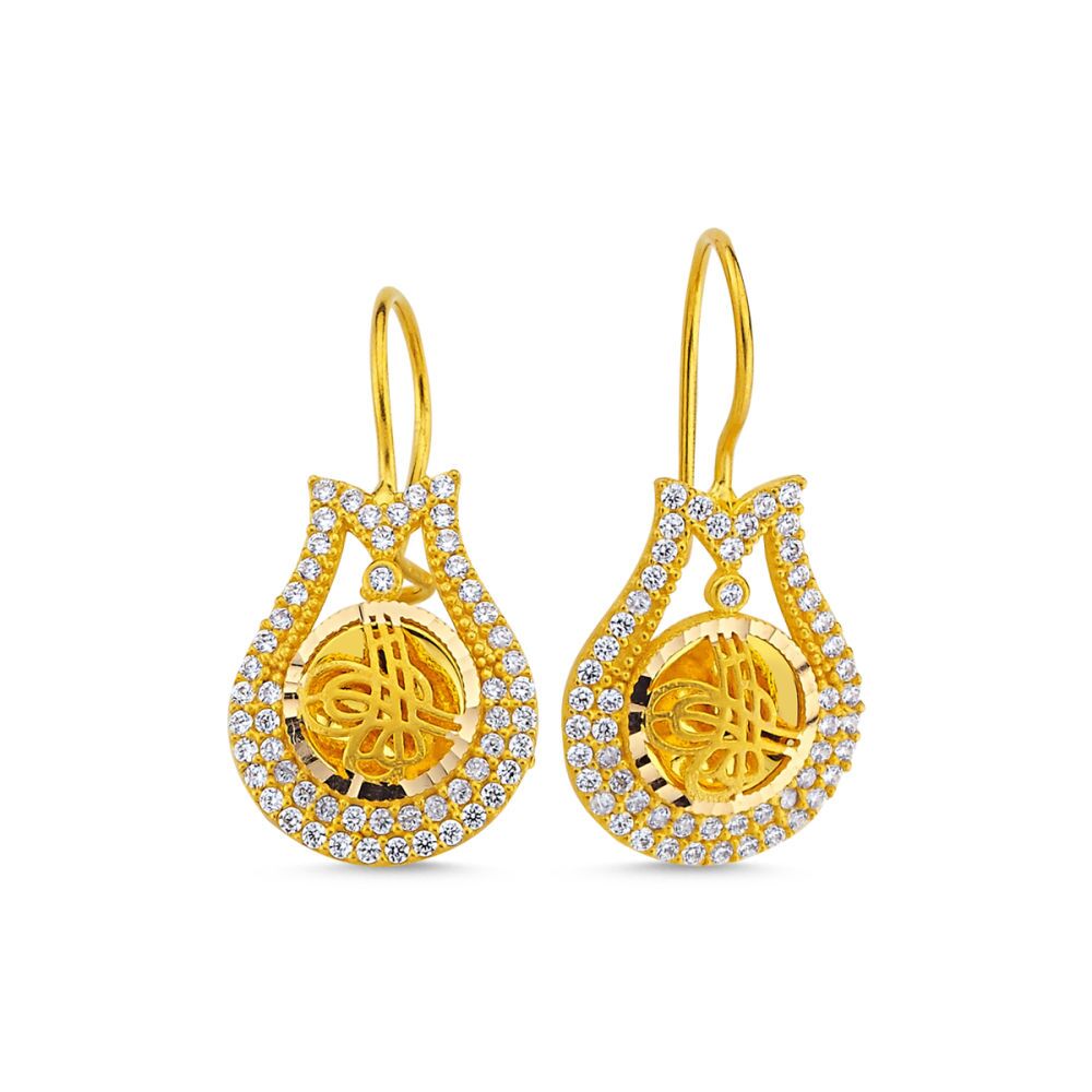 Solid Gold Tugra Earrings Tulip Design