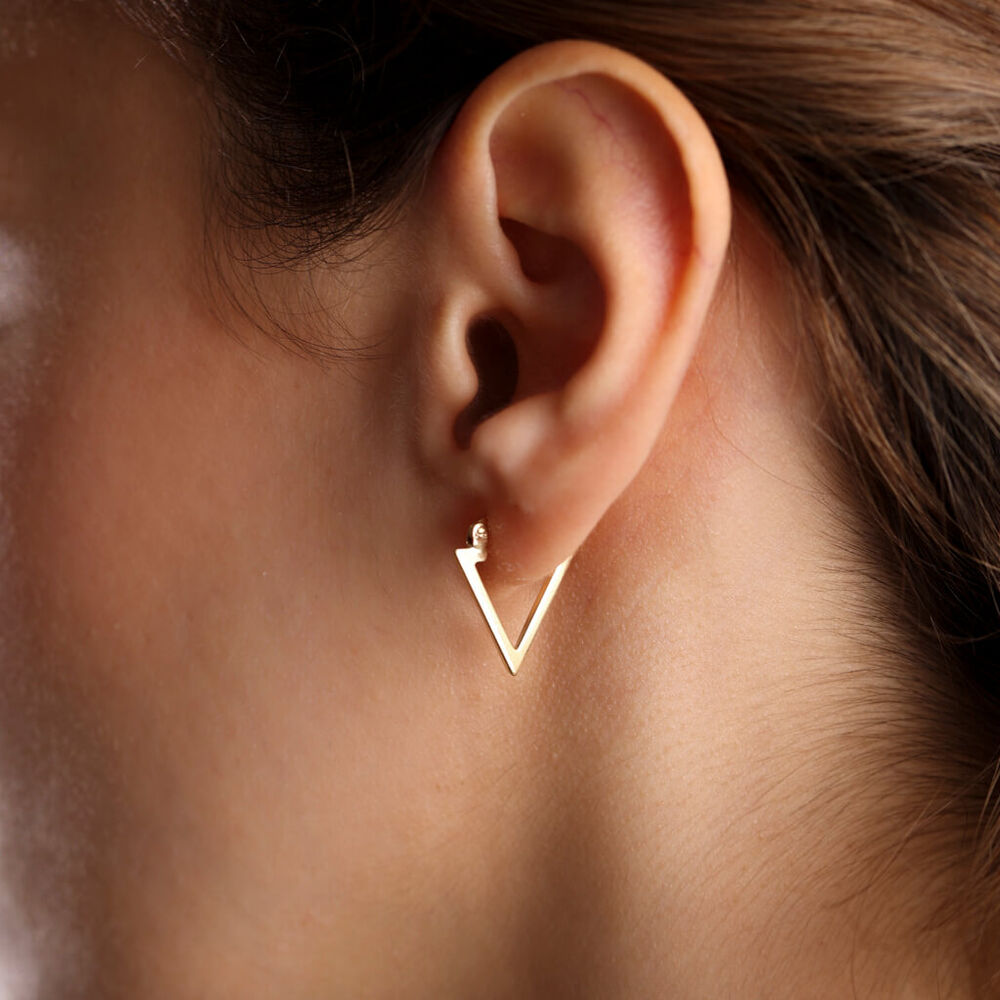 Solid Gold Triangle Earrings 14K 1,8 cm Dainty Earrings