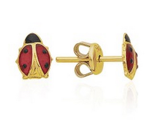 Solid Gold Ladybug Kids Earrings