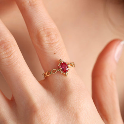 Solid Gold Vintage Ring 14K Ruby