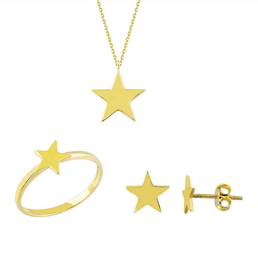 Solid Gold Star Three Set 14K Solid Gold