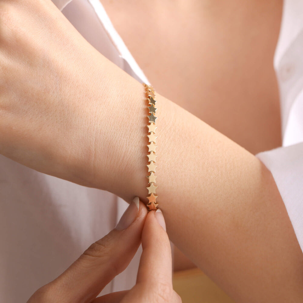 Solid Gold Star Bracelet 14K