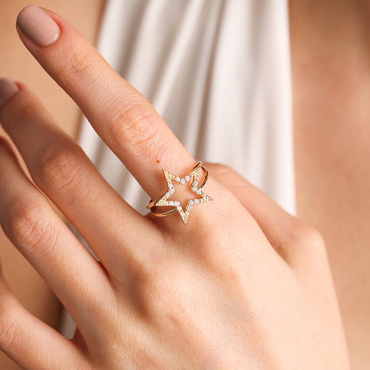 14K Solid Gold Star Ring