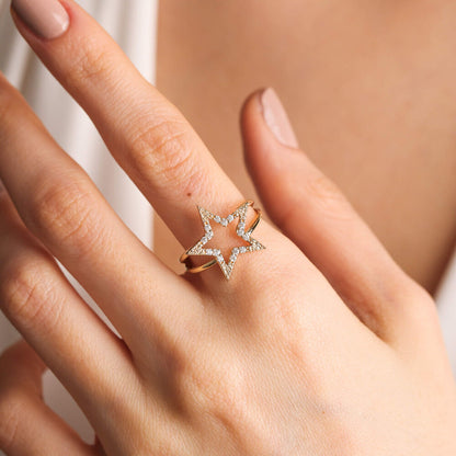 14K Solid Gold Star Ring