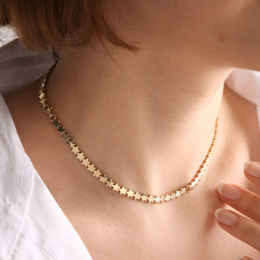 Solid Gold Star Chain Necklace 40 cm