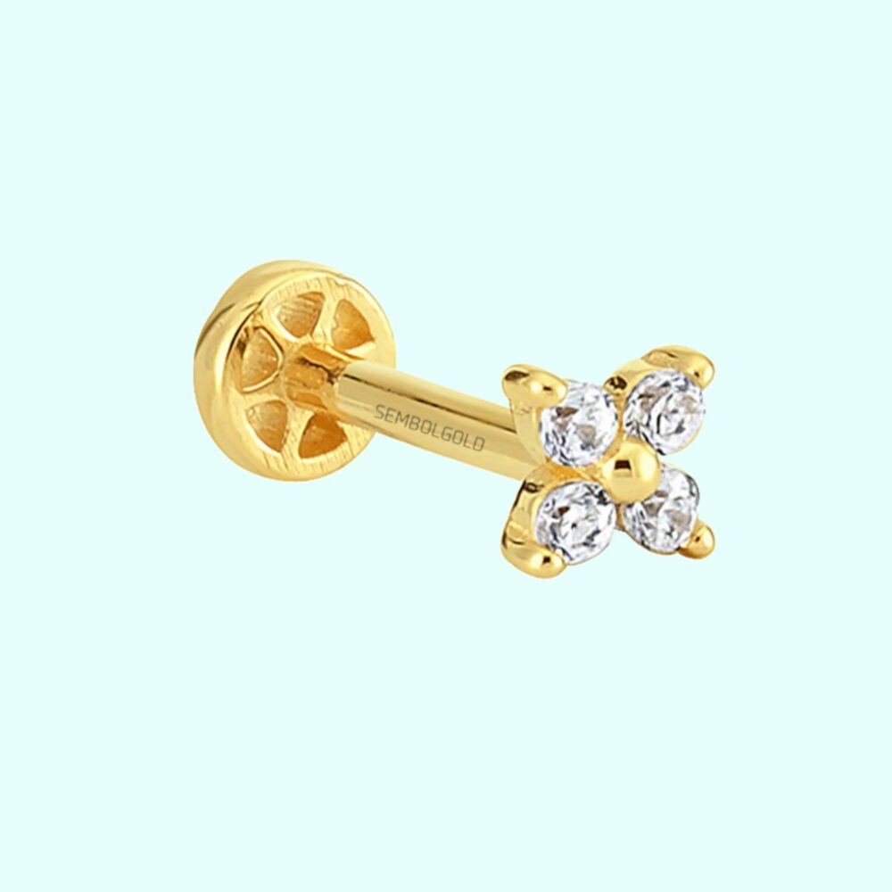 Solid Gold Clover Tragus Piercing 14K