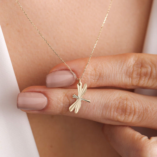 Solid Gold Dragonfly Necklace Minimal