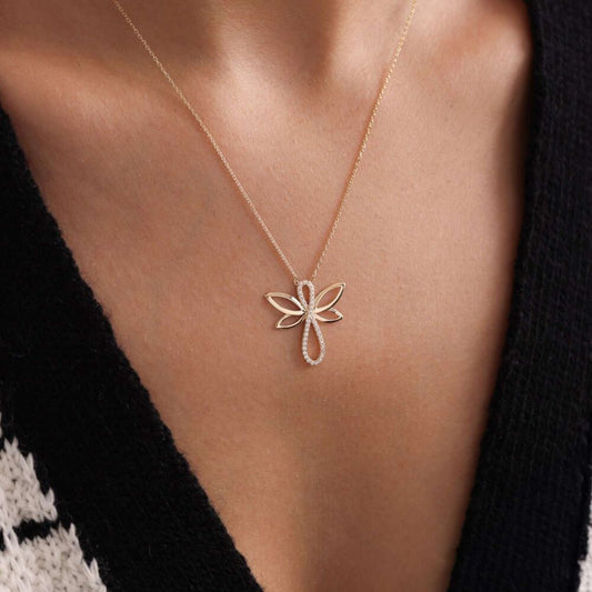 Solid Gold Dragonfly Necklace Infinity Design