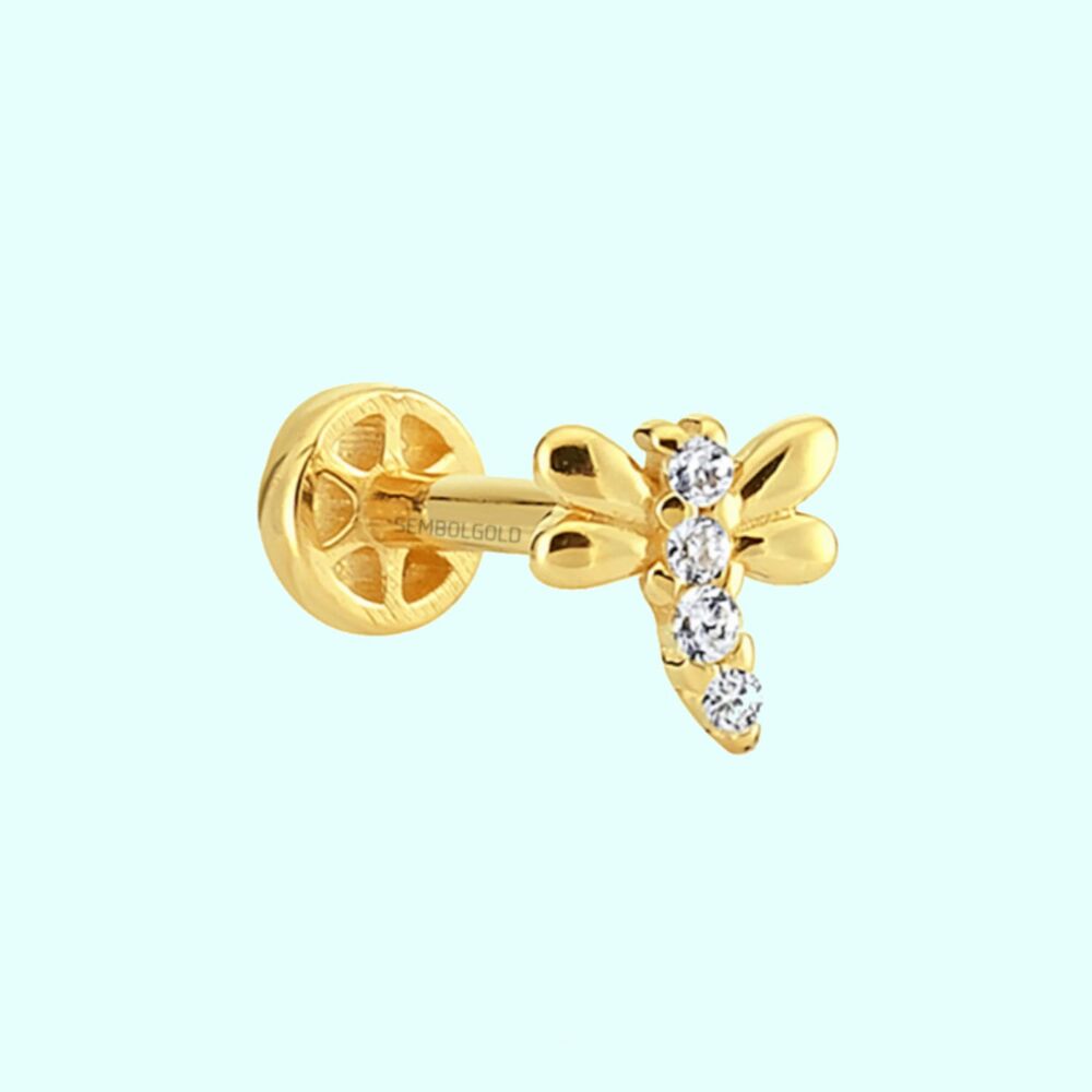 Solid Gold Dragonfly Tragus Piercing 14K