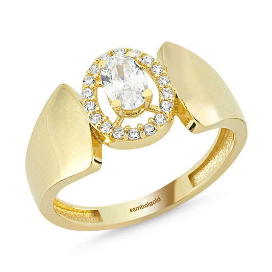 14K Solid Gold Oval Ring With Gemstone 0,70 Carat