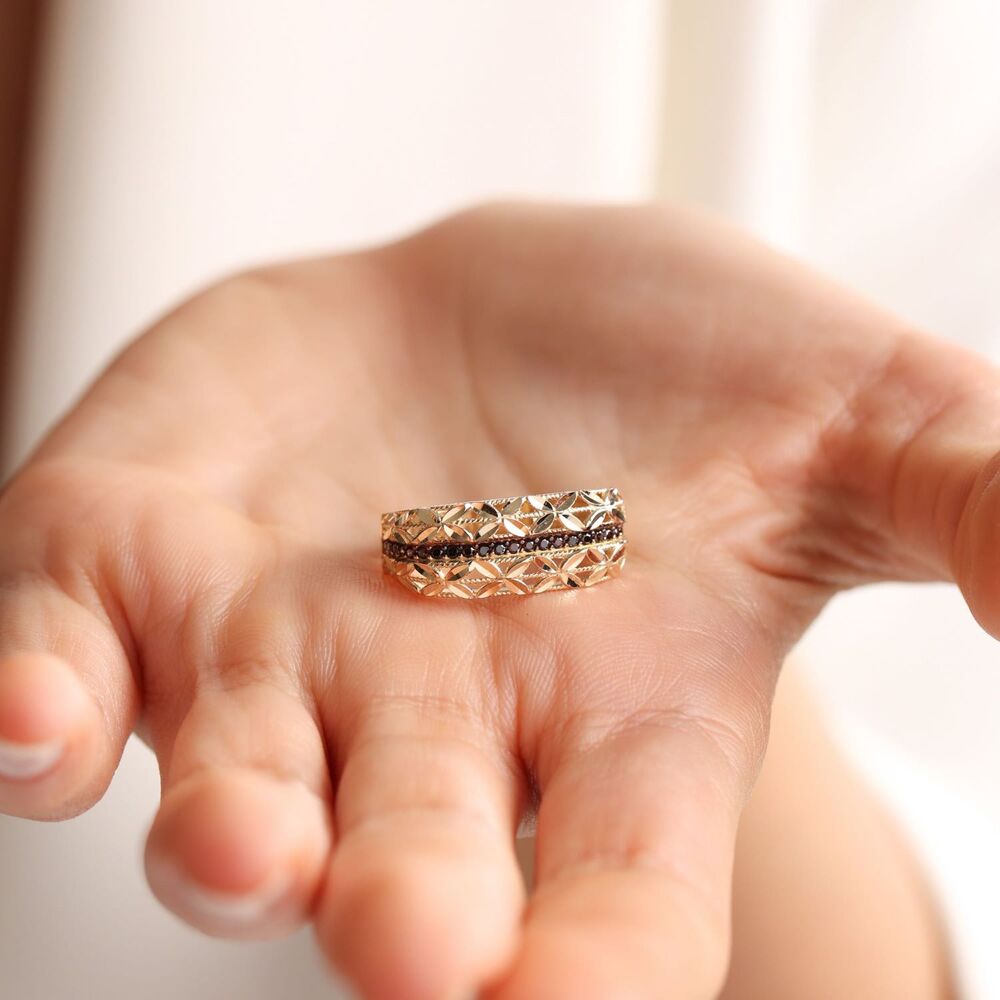 Solid Gold Ring Filigree Brown