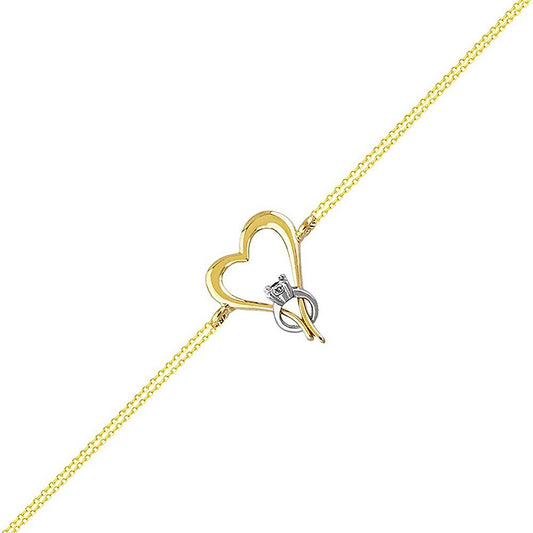Solid Gold Chain Bracelet Heart Solitaire 14K Solid Gold
