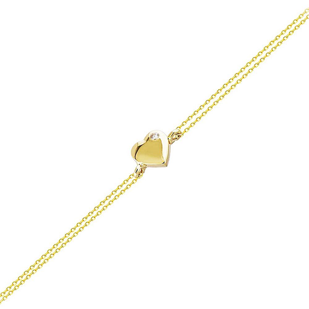 Solid Gold Chain Heart Bracelet 14K Solid Gold With Gemstone