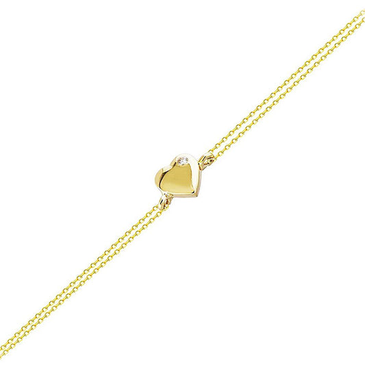 Solid Gold Chain Heart Bracelet 14K Solid Gold With Gemstone