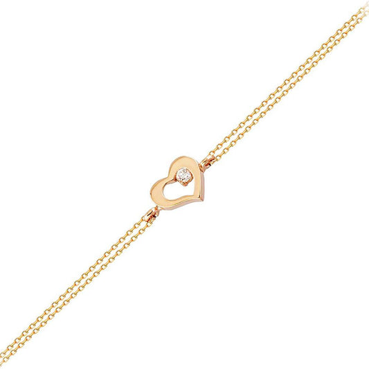 Solid Gold Chain Heart Bracelet 14K Rose Solid Gold With Gemstone