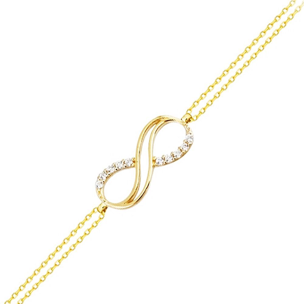 Solid Gold Chain Infinity Bracelet 14K Solid Gold With Gemstone