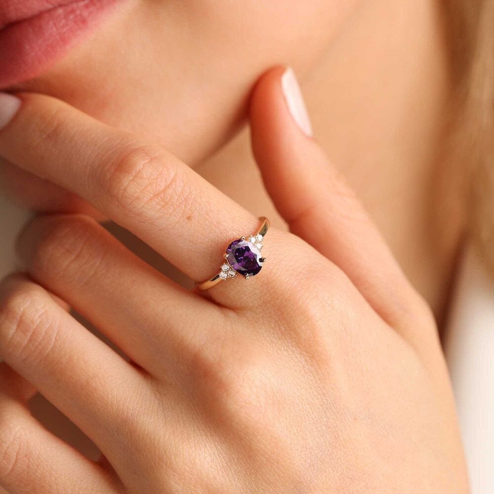 Amethyst With Gemstone Solid Gold Ring