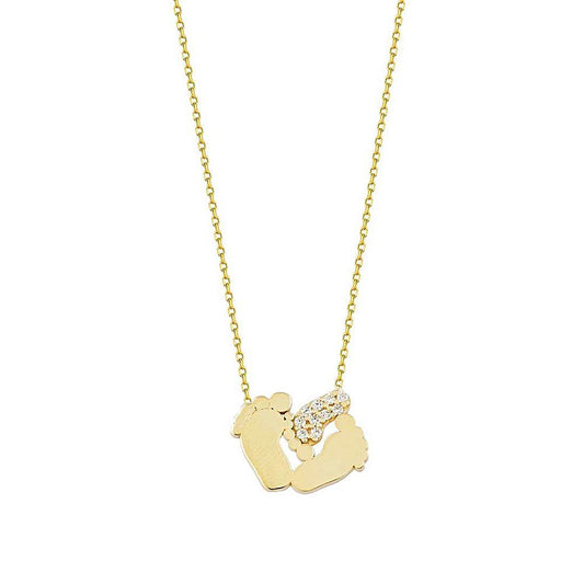 Mother Father And Kids Footprint Solid Gold Necklace