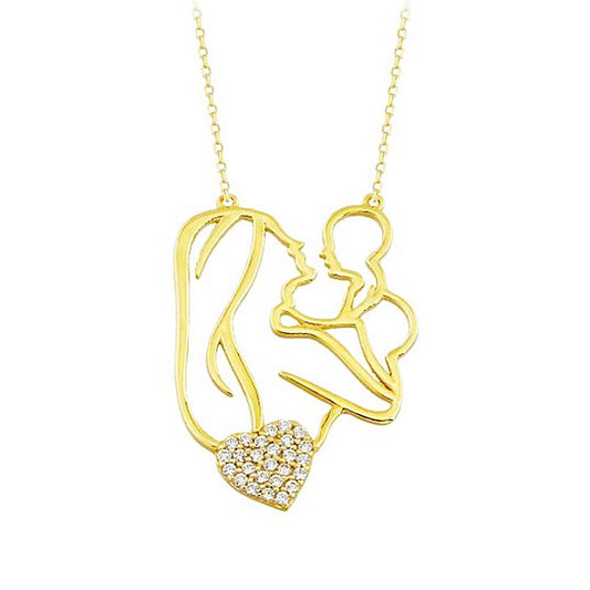 Mother Baby Solid Gold Necklace Heart 14K Solid Gold